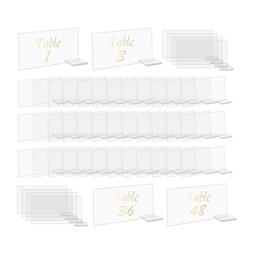 YWNYT Transparentes Acrylschild, rechteckig, Hochzeits-Acryl-Tischnummern mit Ständer, Tischsitzkarten Leere Gästeteller Fliesen Namenskarten für DIY-Dekor Hochzeits-Dinnerpartys (9 x 5 cm, 48 Set) von YWNYT