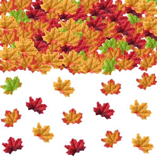 Ahornblätter-Konfetti, 200 Stück, Herbstblätter, Party-Tischdekorationen, Streufolie, Konfetti für Herbst, Ernte, Erntedankfest, Hochzeit, Überwurf, Tischdekoration, Glitzer, Partyzubehör (grün) von YWWQSJH