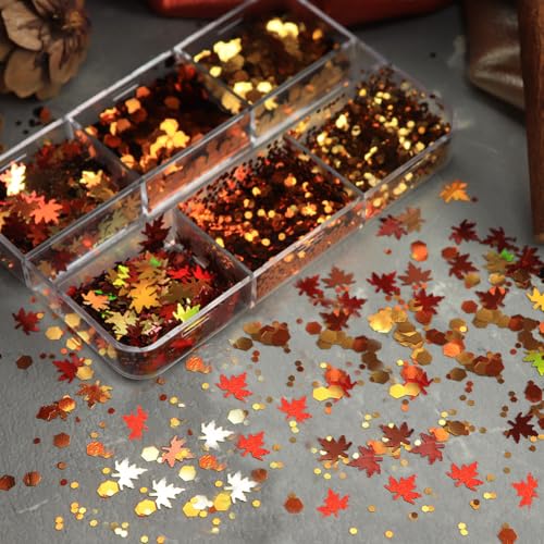 Ahornblätter-Konfetti, 2000 Stück, Herbstblätter, Party-Tischdekorationen, Streufolie, Konfetti für Herbst, Ernte, Erntedankfest, Hochzeit, Überwurf, Tischdekoration, Glitzer, Partyzubehör (orange) von YWWQSJH