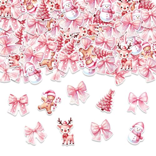 Weihnachtskonfetti, 100 Stück, rosa Weihnachtstischdekorationen, Baum, Schneeflocke, Schneemann, Weihnachtsmann, Folien-Tischstreuung, Konfetti für Winterdekorationen, Partyzubehör von YWWQSJH