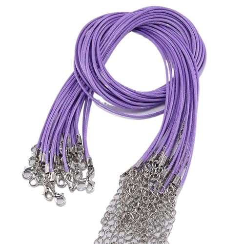 Lederkette Lederband-Halskette mit Verschluss, Durchmesser 1,5/2 mm, verstellbar, geflochtenes Seil zur Schmuckherstellung, DIY-Halsketten- und Armbandzubehör, 50 Stück(Light purple,2.0mm-50Pcs) von YXADGML