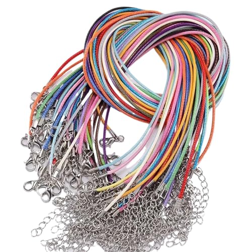 Lederkette Lederband-Halskette mit Verschluss, Durchmesser 1,5/2 mm, verstellbar, geflochtenes Seil zur Schmuckherstellung, DIY-Halsketten- und Armbandzubehör, 50 Stück(Multicolor,1.5mm-50Pcs) von YXADGML