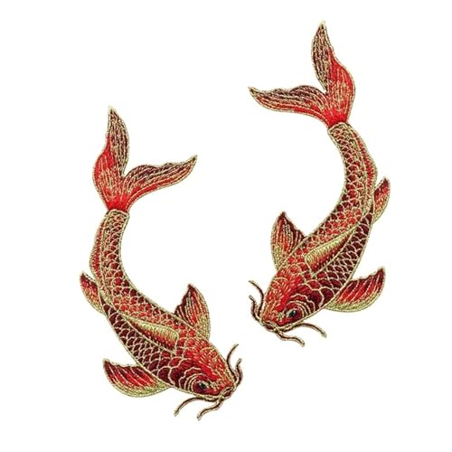 YXADGML Bestickte Aufnäher 1 Paar Blau Rot Rosa Fisch Gestickte Patches Nähen Aufkleber for Kleidung Applikationen DIY Zubehör Weiche Aufnäher Patches(Small Red 1 Pair) von YXADGML
