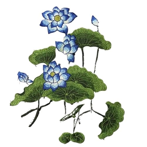 YXADGML Bestickte Aufnäher 1 Stück Lotusblüten-Aufnäher for Aufnähen for Kleidung, DIY, Taschen, Mantel, Jeans, Zubehör, 36 x 31 cm(Blue) von YXADGML