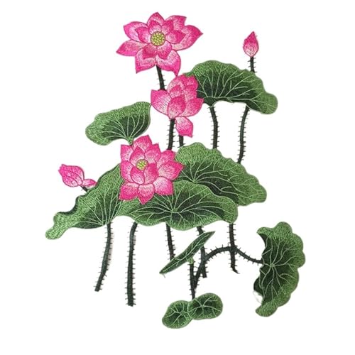 YXADGML Bestickte Aufnäher 1 Stück Lotusblüten-Aufnäher for Aufnähen for Kleidung, DIY, Taschen, Mantel, Jeans, Zubehör, 36 x 31 cm(Rose Pink) von YXADGML