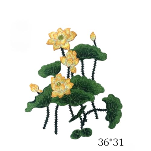 YXADGML Bestickte Aufnäher 1 Stück Lotusblüten-Aufnäher for Aufnähen for Kleidung, DIY, Taschen, Mantel, Jeans, Zubehör, 36 x 31 cm(Yellow) von YXADGML