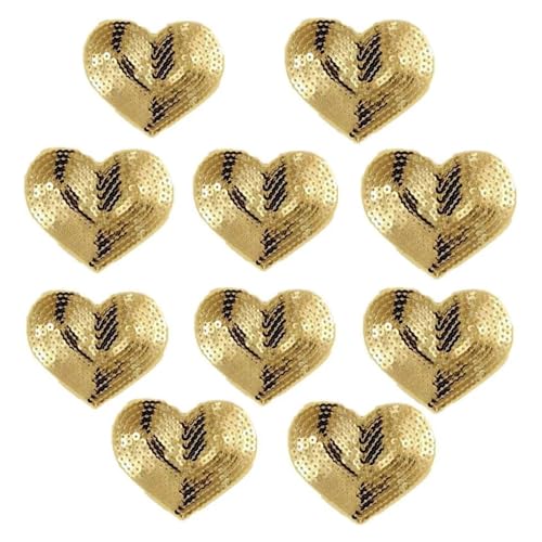 YXADGML Bestickte Aufnäher 10 Stück glänzende Pailletten-Herz-Aufbügelapplikationen, bestickte Patches, Reparatur(Golden) von YXADGML