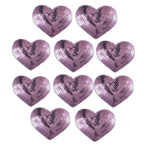 YXADGML Bestickte Aufnäher 10 Stück glänzende Pailletten-Herz-Aufbügelapplikationen, bestickte Patches, Reparatur(Purple) von YXADGML