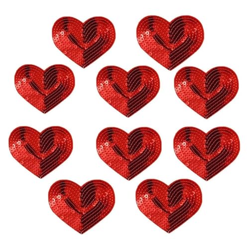 YXADGML Bestickte Aufnäher 10 Stück glänzende Pailletten-Herz-Aufbügelapplikationen, bestickte Patches, Reparatur(Red) von YXADGML