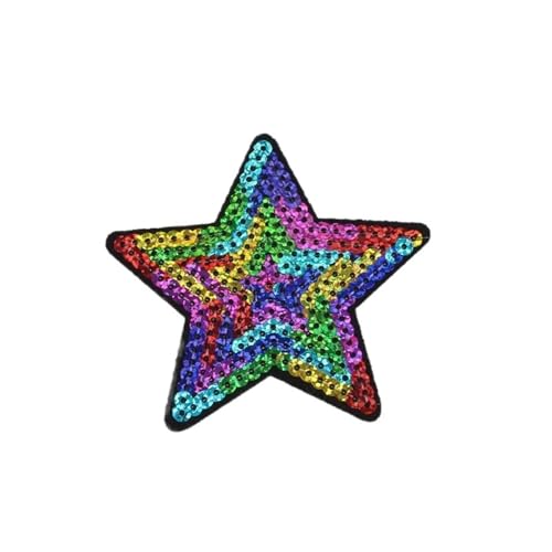 YXADGML Bestickte Aufnäher 10 Stück große Pailletten-Stern-Aufnäher, Stickerei, glitzernde Stoff-Applikationen, DIY, Patchwork, Basteln, Nähen, Jeans, Mäntel, Abzeichen, Anzüge(Rainbow) von YXADGML
