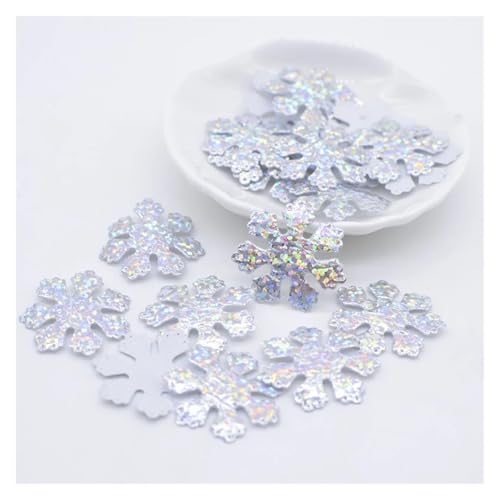YXADGML Bestickte Aufnäher 120 Stück glitzernde Silberne Schneeflocken-Stoffapplikationen for Aufnähen, Weihnachtsdekoration, Zubehör, Kleidung, Tasche, Hut, DIY-Aufnäher(Silver) von YXADGML