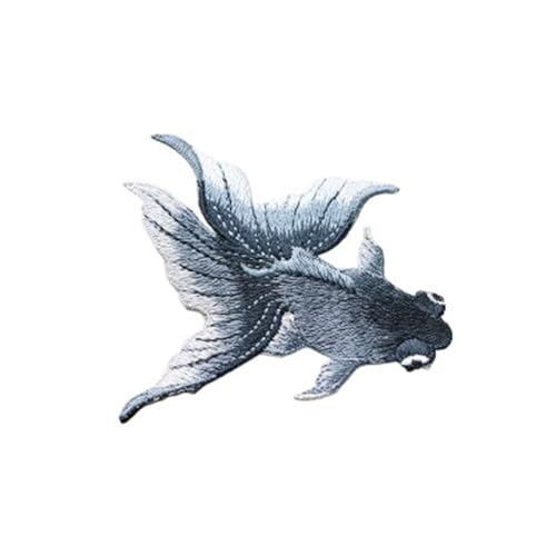YXADGML Bestickte Aufnäher 2 Stück Fisch-Nähaufkleber for Kleidung, Applikationen, DIY-Zubehör, bestickte Aufnäher for Kleidung(Black Left Side A) von YXADGML