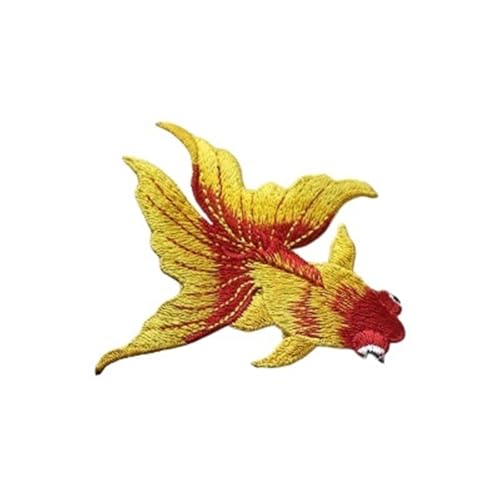 YXADGML Bestickte Aufnäher 2 Stück Fisch-Nähaufkleber for Kleidung, Applikationen, DIY-Zubehör, bestickte Aufnäher for Kleidung(Golden Left Side A) von YXADGML