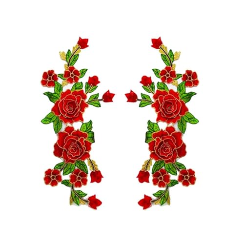 YXADGML Bestickte Aufnäher 2 Teile/para Stickerei Rose Blume Patches for Kleidung Kleid Hut Tasche Jeans Applique Handwerk Kleidung Zubehör(Red) von YXADGML
