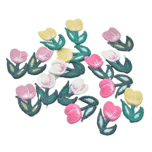 YXADGML Bestickte Aufnäher 20 Stücke 20 * 30mm Bestickte Strick Tulpe Blume for DIY Hut Kleidung Hochzeit Nähen Patches Kopfbedeckung Clips Dekor Zubehör(Multicolor) von YXADGML