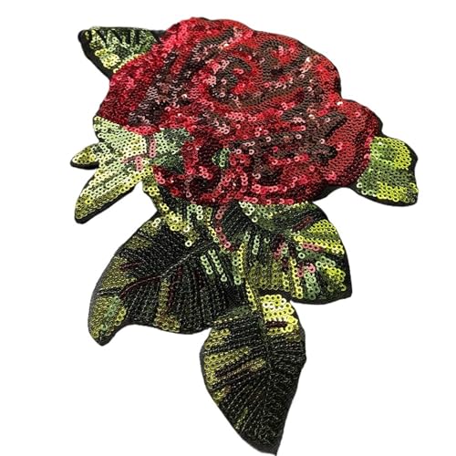 YXADGML Bestickte Aufnäher 22CM * 18CM Rose Blume Patch Pailletten Aufkleber Nähen Auf Patches for Kleidung Applique Stickerei DIY Zubehör(Left Side) von YXADGML