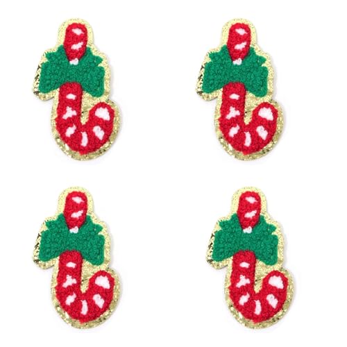 YXADGML Bestickte Aufnäher 4 Stücke Handtuch Stickerei Phnom Penh Weihnachten Emblem Kleidung Zubehör Abzeichen Aufkleber Stickerei Aufkleber Aufbügeln Patches(Cane) von YXADGML