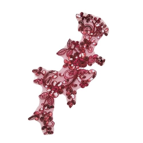YXADGML Bestickte Aufnäher 5 Stück zarte Seide bestickte Pailletten Gold Weiß Rot Spitzenapplikation Hochzeitszubehör Mehrfarbige Spitzenkordel DIY(Burgundy) von YXADGML