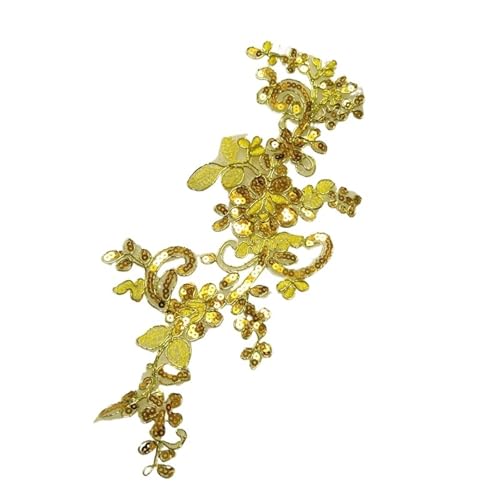 YXADGML Bestickte Aufnäher 5 Stück zarte Seide bestickte Pailletten Gold Weiß Rot Spitzenapplikation Hochzeitszubehör Mehrfarbige Spitzenkordel DIY(Gold) von YXADGML