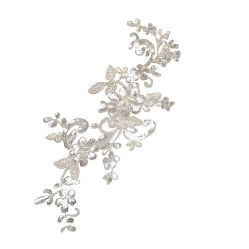 YXADGML Bestickte Aufnäher 5 Stück zarte Seide bestickte Pailletten Gold Weiß Rot Spitzenapplikation Hochzeitszubehör Mehrfarbige Spitzenkordel DIY(Ivory) von YXADGML
