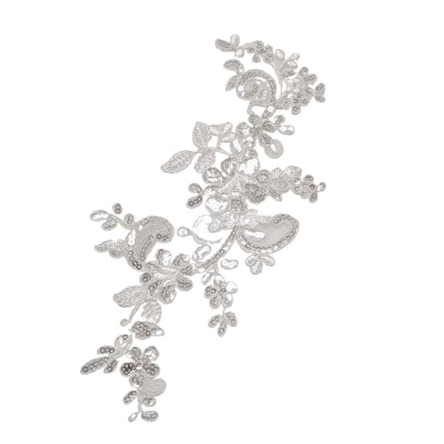 YXADGML Bestickte Aufnäher 5 Stück zarte Seide bestickte Pailletten Gold Weiß Rot Spitzenapplikation Hochzeitszubehör Mehrfarbige Spitzenkordel DIY(Pure White) von YXADGML