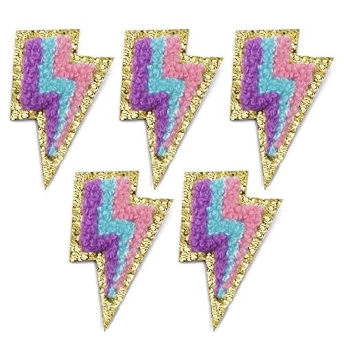 YXADGML Bestickte Aufnäher 5 Stücke Bunte Goldene Rand Blitz Eisen Auf Patches for Kleidung DIY Stickerei Applique Schmelzsicherung Patch DIY Kleidung Dekoration(Color) von YXADGML