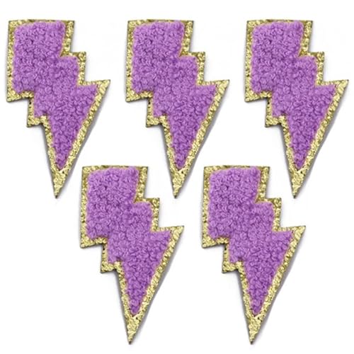 YXADGML Bestickte Aufnäher 5 Stücke Bunte Goldene Rand Blitz Eisen Auf Patches for Kleidung DIY Stickerei Applique Schmelzsicherung Patch DIY Kleidung Dekoration(Purple) von YXADGML