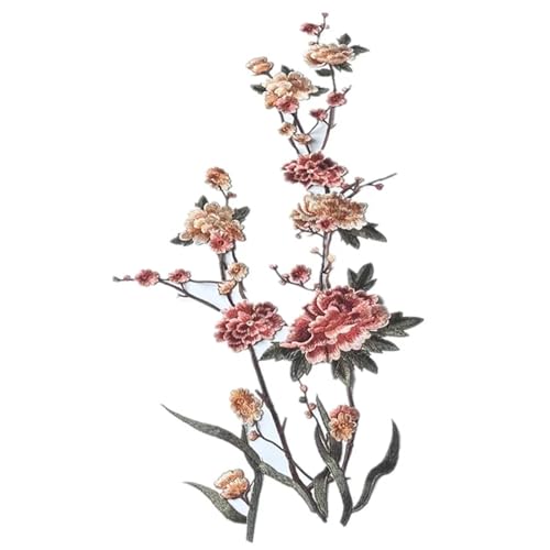 YXADGML Bestickte Aufnäher Großer Blumen-Stickerei-Patch for Nähen auf Kleidung, Mantel, Kleid, Zubehör, DIY, Pflaumenblüte, Blumenapplikation, Stoffdekoration(L) von YXADGML