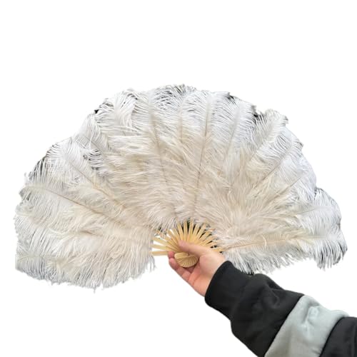 YXADGML Damen Fächer Feder Natürlicher Hand-Faltfächer, 70 x 40 cm, Faltbarer Federfächer for Tanzpartys, Bühnenkarnevals-Requisiten(White,10 PCS 70cmx40cm) von YXADGML
