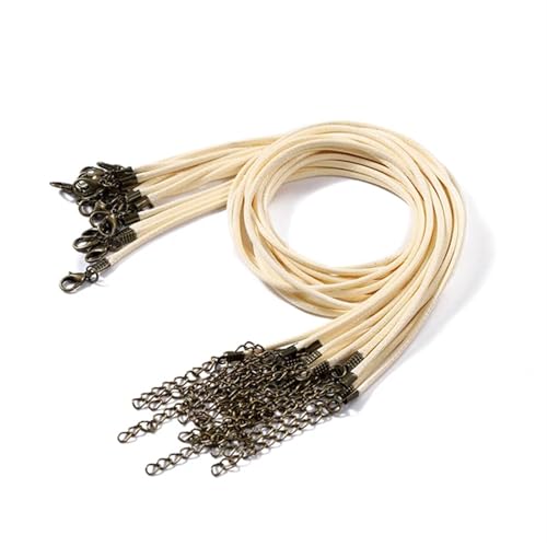 YXADGML Lederkette 10 Stück 1,5/2 mm Lederband-Halskette mit Karabinerverschluss, Wachsseilkette for DIY-Halsketten, Anhänger, Wachsband, Schmuckzubehör(Beige,1.5mm x 50cm) von YXADGML