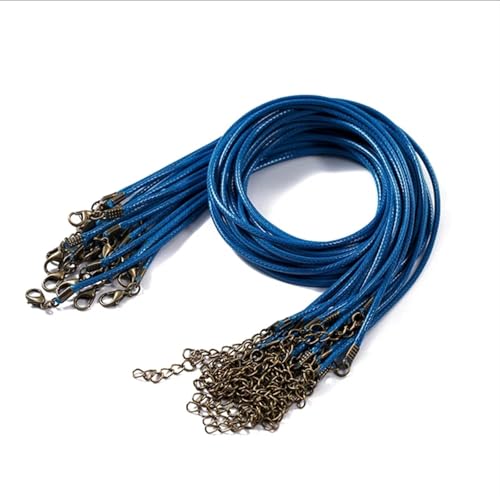 YXADGML Lederkette 10 Stück 1,5/2 mm Lederband-Halskette mit Karabinerverschluss, Wachsseilkette for DIY-Halsketten, Anhänger, Wachsband, Schmuckzubehör(Blue,2.0mm x 50cm) von YXADGML