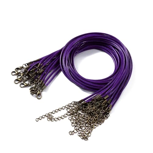 YXADGML Lederkette 10 Stück 1,5/2 mm Lederband-Halskette mit Karabinerverschluss, Wachsseilkette for DIY-Halsketten, Anhänger, Wachsband, Schmuckzubehör(Dark Purple,1.5mm x 50cm) von YXADGML