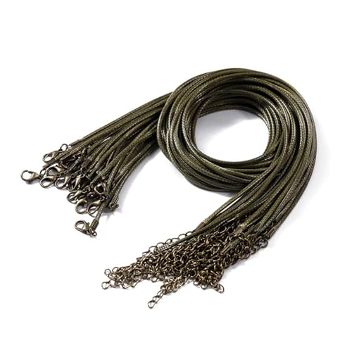 YXADGML Lederkette 10 Stück 1,5/2 mm Lederband-Halskette mit Karabinerverschluss, Wachsseilkette for DIY-Halsketten, Anhänger, Wachsband, Schmuckzubehör(Deep Green,2.0mm x 50cm) von YXADGML