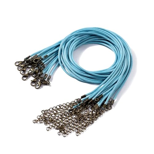 YXADGML Lederkette 10 Stück 1,5/2 mm Lederband-Halskette mit Karabinerverschluss, Wachsseilkette for DIY-Halsketten, Anhänger, Wachsband, Schmuckzubehör(Lake Blue,2.0mm x 50cm) von YXADGML