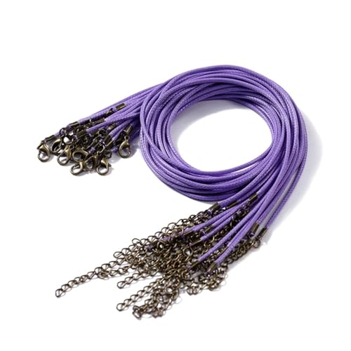 YXADGML Lederkette 10 Stück 1,5/2 mm Lederband-Halskette mit Karabinerverschluss, Wachsseilkette for DIY-Halsketten, Anhänger, Wachsband, Schmuckzubehör(Light Purple,1.5mm x 50cm) von YXADGML