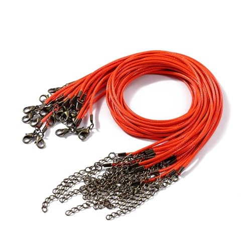 YXADGML Lederkette 10 Stück 1,5/2 mm Lederband-Halskette mit Karabinerverschluss, Wachsseilkette for DIY-Halsketten, Anhänger, Wachsband, Schmuckzubehör(Orange,1.5mm x 50cm) von YXADGML