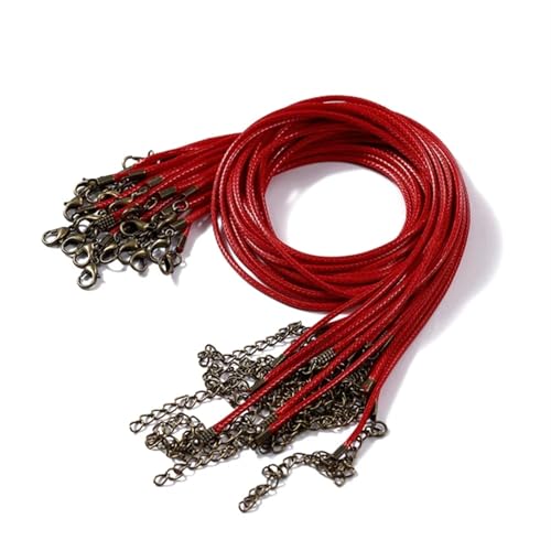 YXADGML Lederkette 10 Stück 1,5/2 mm Lederband-Halskette mit Karabinerverschluss, Wachsseilkette for DIY-Halsketten, Anhänger, Wachsband, Schmuckzubehör(Red,2.0mm x 50cm) von YXADGML