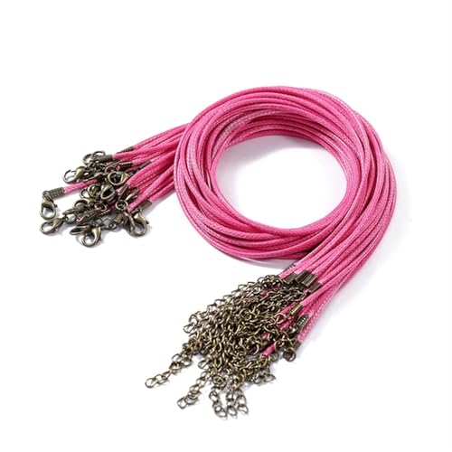 YXADGML Lederkette 10 Stück 1,5/2 mm Lederband-Halskette mit Karabinerverschluss, Wachsseilkette for DIY-Halsketten, Anhänger, Wachsband, Schmuckzubehör(Rose red,2.0mm x 50cm) von YXADGML