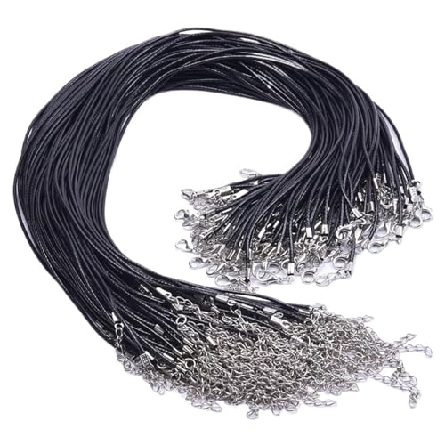 YXADGML Lederkette 30 Stücke DIY 50 cm Leder Seil Kette Halskette for Frauen Männer Zubehör Schwarz Farbe Geflochtene Einstellbare Wachsschnur Karabinerverschluss(55cm) von YXADGML
