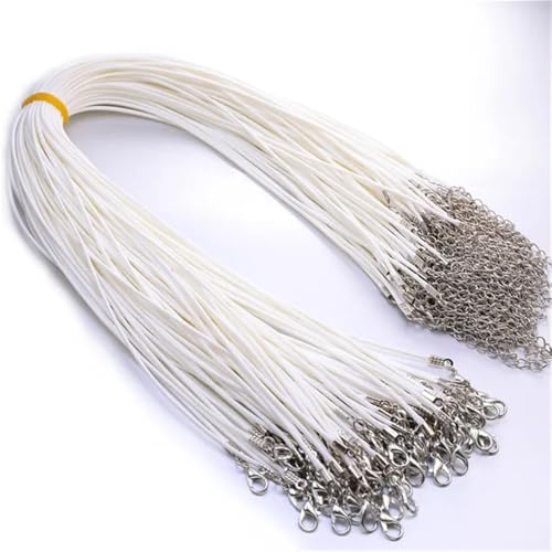 YXADGML Lederkette 50 Stück 1,5 mm Lederband-Halskette Verschluss, verstellbares geflochtenes Seil zur Schmuckherstellung for Selbermachen von Halsketten und Armbändern(White) von YXADGML