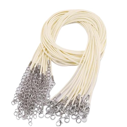 YXADGML Lederkette Lederband-Halskette mit Verschluss, Durchmesser 1,5/2 mm, verstellbar, geflochtenes Seil zur Schmuckherstellung, DIY-Halsketten- und Armbandzubehör, 50 Stück(Beige,2.0mm-50Pcs) von YXADGML