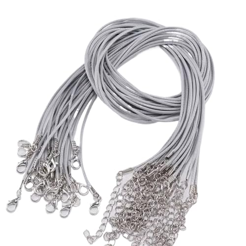 YXADGML Lederkette Lederband-Halskette mit Verschluss, Durchmesser 1,5/2 mm, verstellbar, geflochtenes Seil zur Schmuckherstellung, DIY-Halsketten- und Armbandzubehör, 50 Stück(Gray,2.0mm-50Pcs) von YXADGML