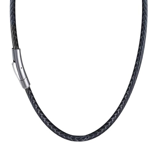 YXADGML Lederkette Schwarze Lederhalsketten for Männer Und Frauen, Geflochtenes Halsband Aus Echtem Leder, Kordel Aus Edelstahl Mit Magnetverschluss(24inch(60cm),Sliver1) von YXADGML