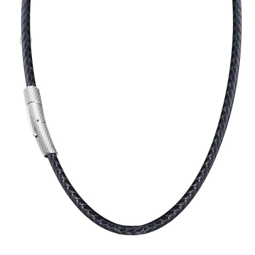 YXADGML Lederkette Schwarze Lederhalsketten for Männer Und Frauen, Geflochtenes Halsband Aus Echtem Leder, Kordel Aus Edelstahl Mit Magnetverschluss(24inch(60cm),Sliver2) von YXADGML