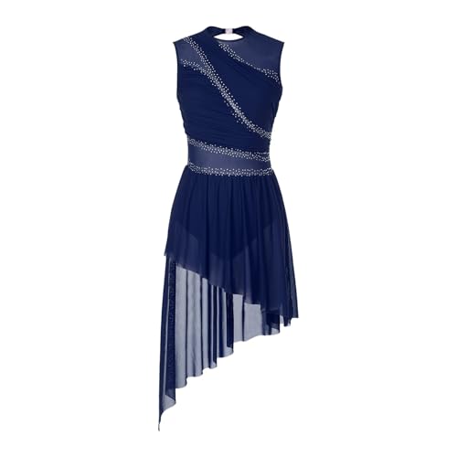 YXADGML Tanzkleid Eislaufkostüme for Damen, Ballettkleid mit glänzendem Strasssteinen und durchsichtigem Netzstoff, Gymnastikanzug, ärmellos, Eiskunstlaufkleid(Blue,M) von YXADGML