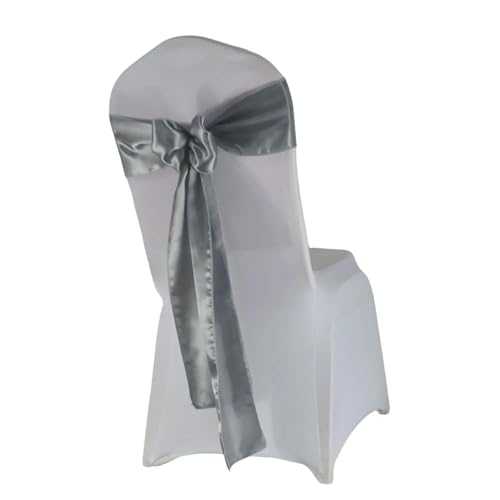 YXADGML Tuhlschleife Hochzeit (10 Stück/50 Stück) Satin Mariage Schärpe for Hochzeit Stuhl Dekoration Band Band Gürtel Weihnachten Geburtstag Party Stuhl Schärpen(Silver,50pcs) von YXADGML