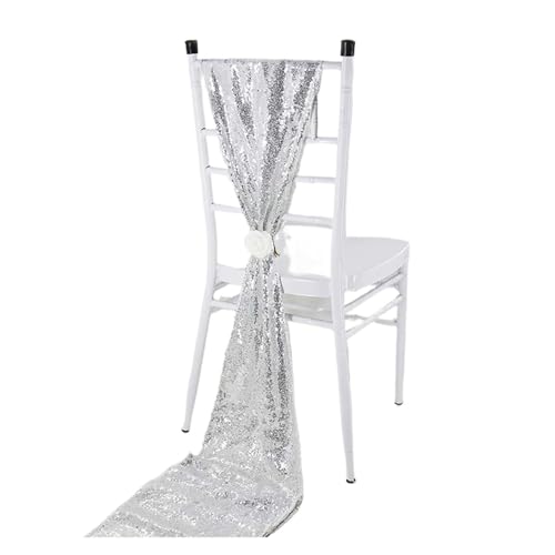 YXADGML Tuhlschleife Hochzeit 10 Stück 30 x 200 cm glitzernde goldene Stuhlschärpen for Bankett, Hochzeit, Zuhause, Outdoor, Stuhlbezug, Schärpe, Dekorationen(10pcs Sliver) von YXADGML