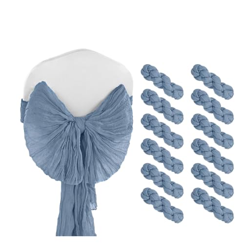 YXADGML Tuhlschleife Hochzeit 12PCS Chair Sashes Rustic Chair Decorative Bows Designed Chair Cover for Wedding Banquet Party Aisle Home Decoration(12PCS Dusty Blue) von YXADGML