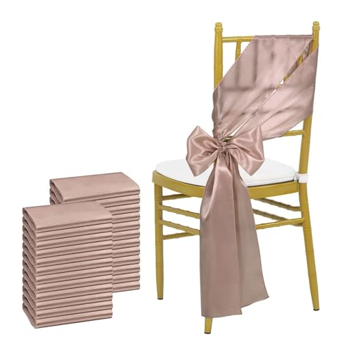 YXADGML Tuhlschleife Hochzeit Satin-Stuhlschärpen, Schleifen-Stuhlbezug, Bänder for Hochzeitsbankett-Party-Event-Dekorationen, 16 x 275 cm, 24 Stück(Cappuccino) von YXADGML