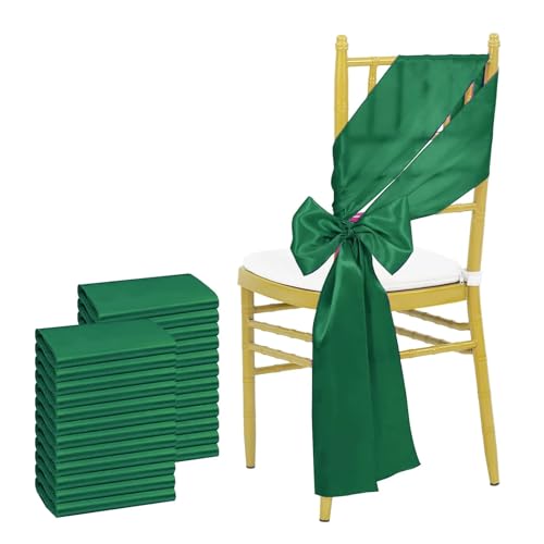 YXADGML Tuhlschleife Hochzeit Satin-Stuhlschärpen, Schleifen-Stuhlbezug, Bänder for Hochzeitsbankett-Party-Event-Dekorationen, 16 x 275 cm, 24 Stück(Dark Green) von YXADGML